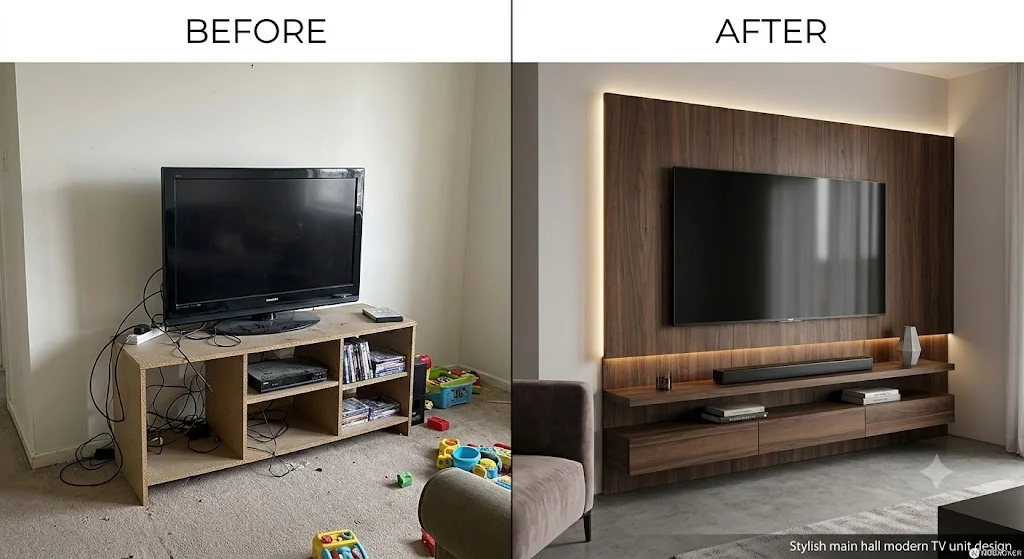 Modern TV unit design for main hall living area