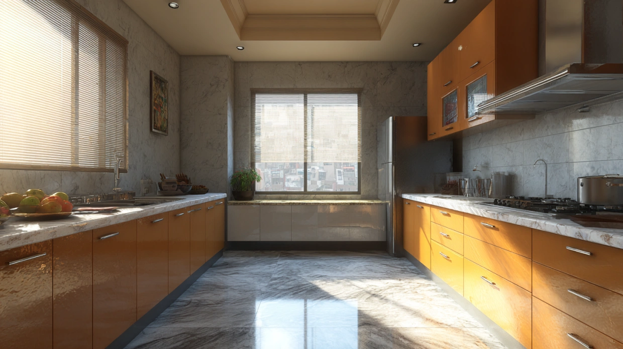 West-facing kitchen window with heat control