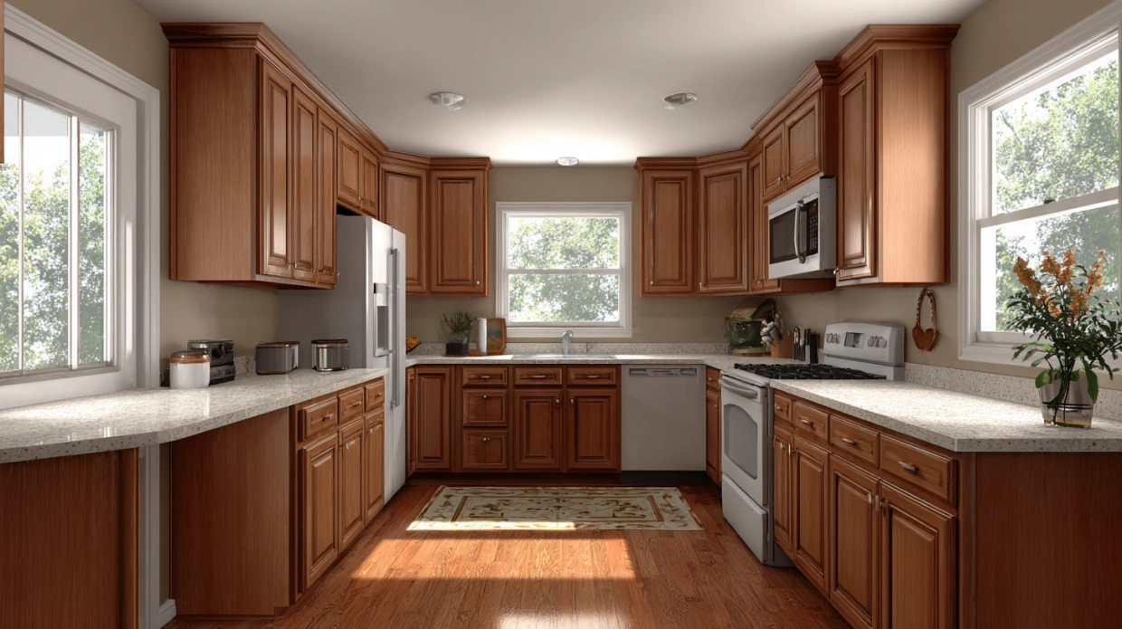 U-shaped kitchen with three-wall cabinet layout