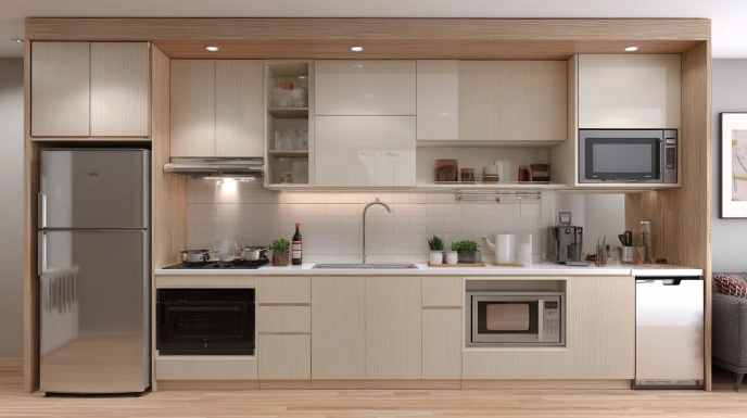 Compact studio kitchen with single wall layout