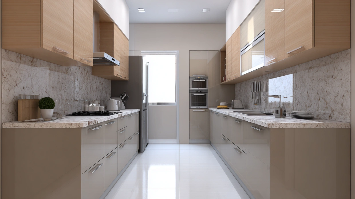 Neutral tone kitchen with simple uniform cabinets