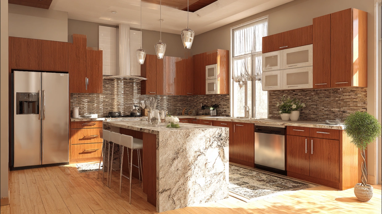 Kitchen with laminate cabinets and simple layout