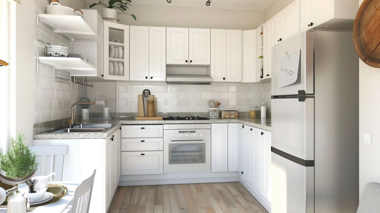 Corner kitchen with L-shaped space-saving layout