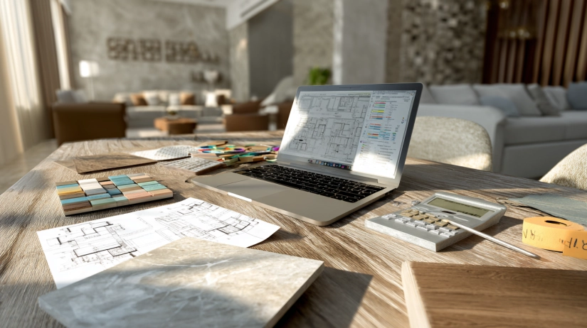 2 BHK interior design cost factors displayed on desk