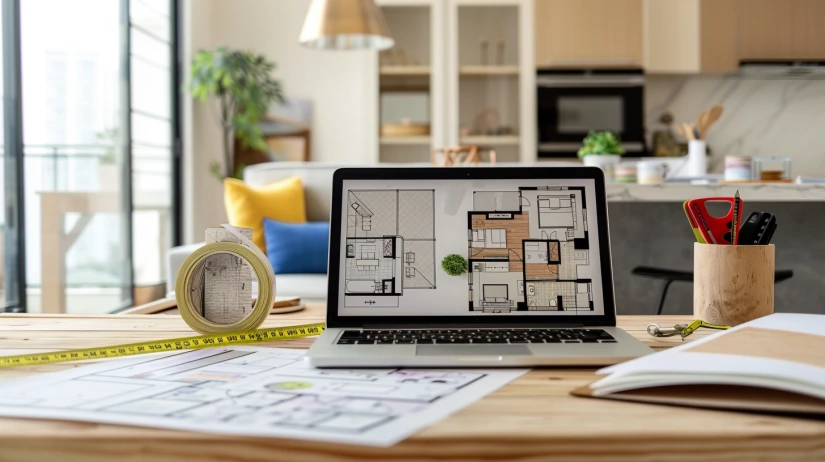 2 BHK interior designer cost planning on a laptop