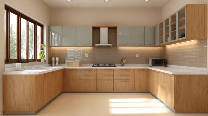 Basic modular kitchen with standard cabinet units