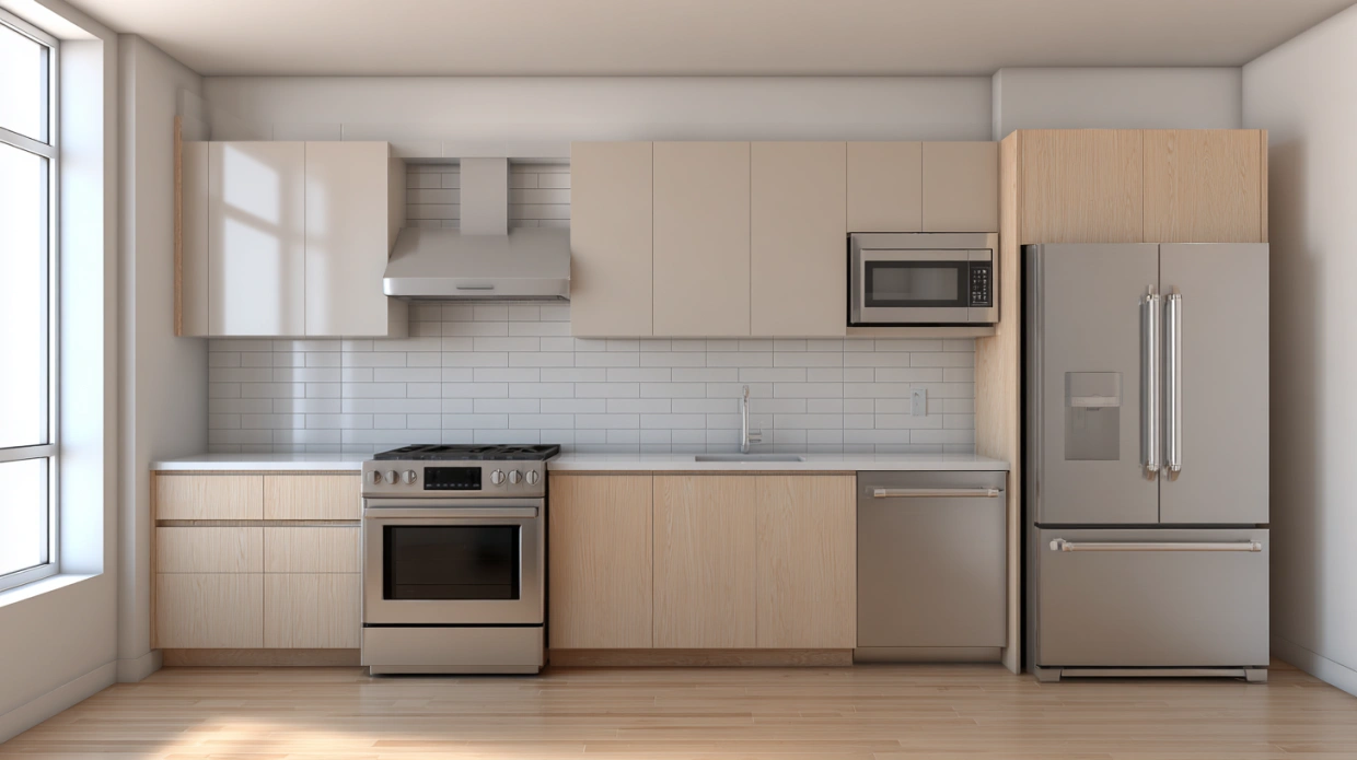 Single-wall kitchen with linear cabinet arrangement