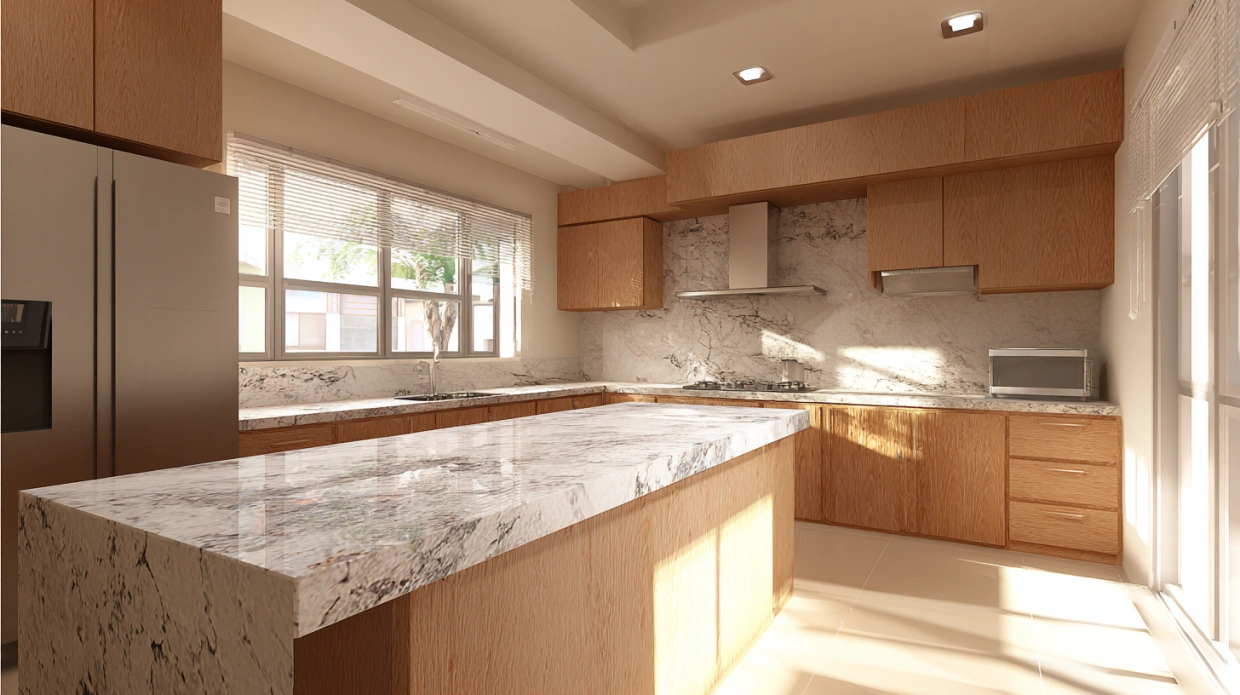 Kitchen with central island and open layout