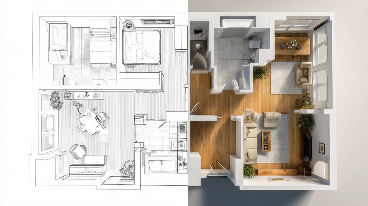 2D vs 3D floor plan comparison