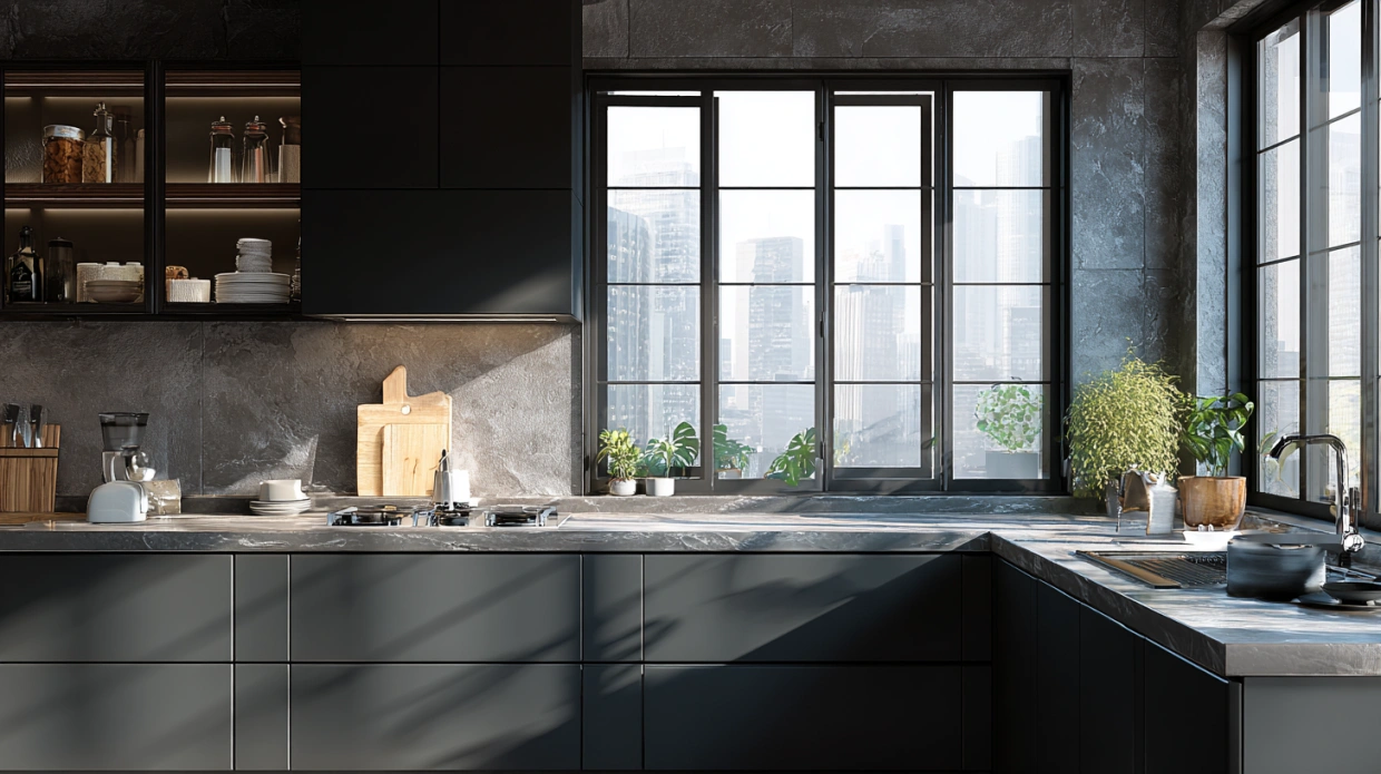 Kitchen with aluminium frame window