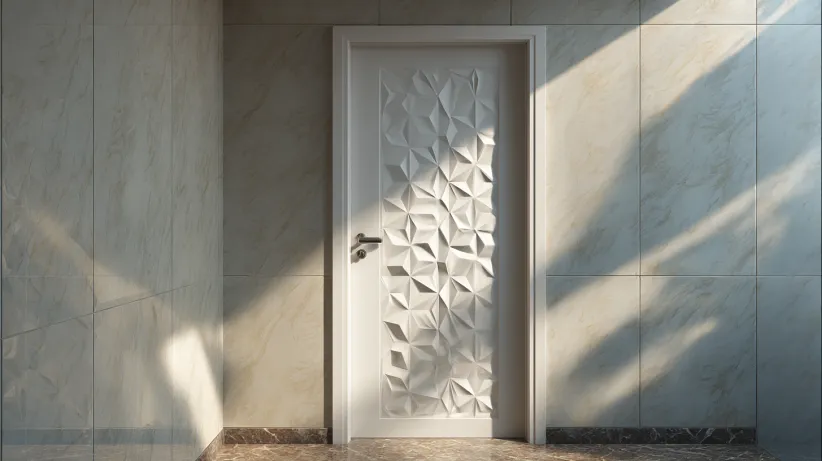 Artistic 3D geometric embossed PVC bathroom door