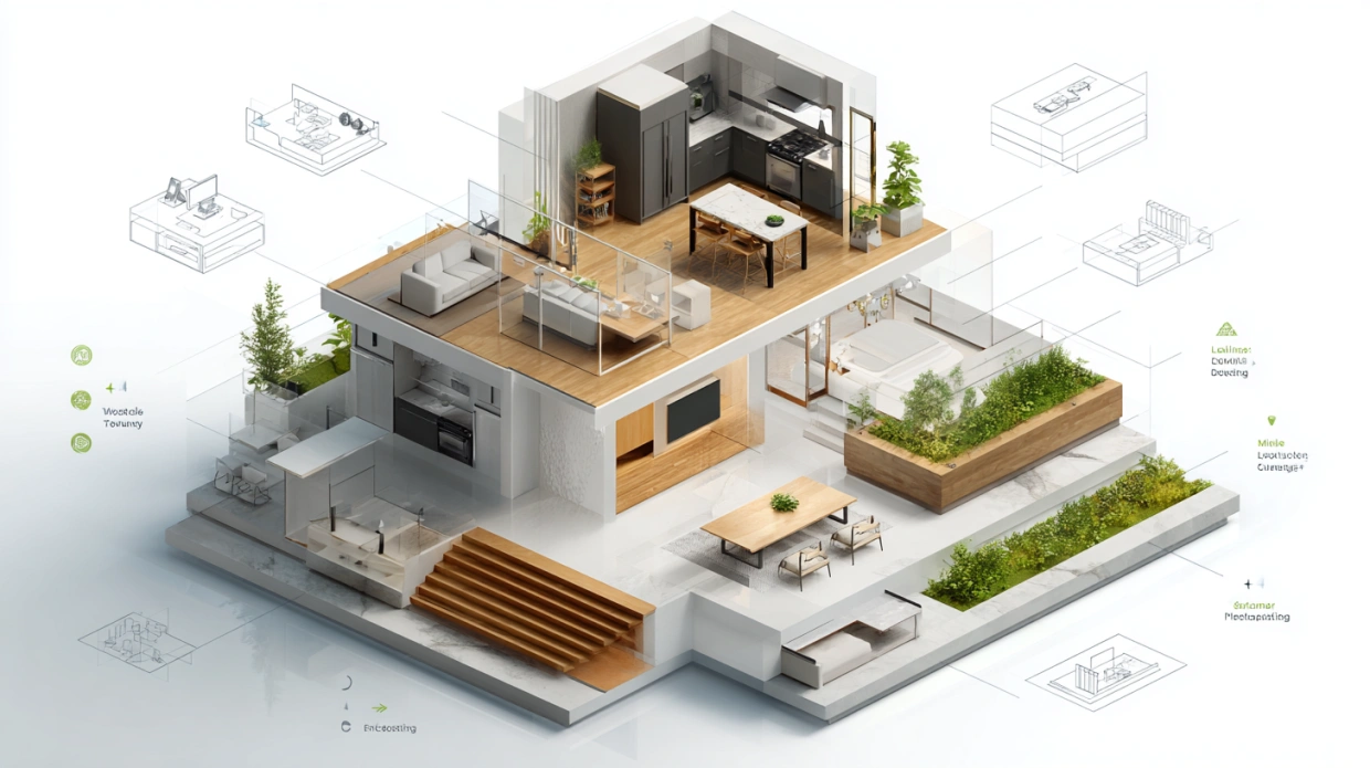 3D interior design render of a modern home space
