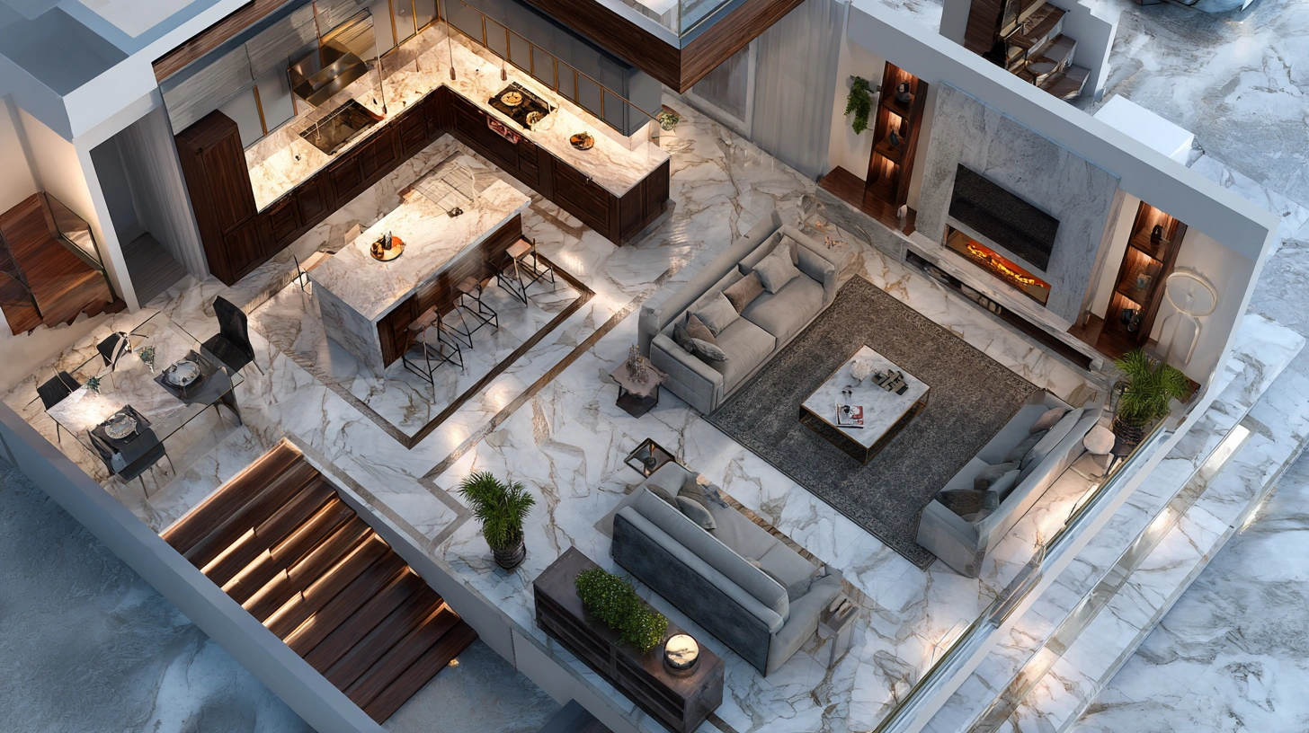 Luxury 3D interior design with premium finishes