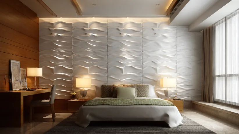3D-waved Modern PVC Wall Panel Designs for Bedroom