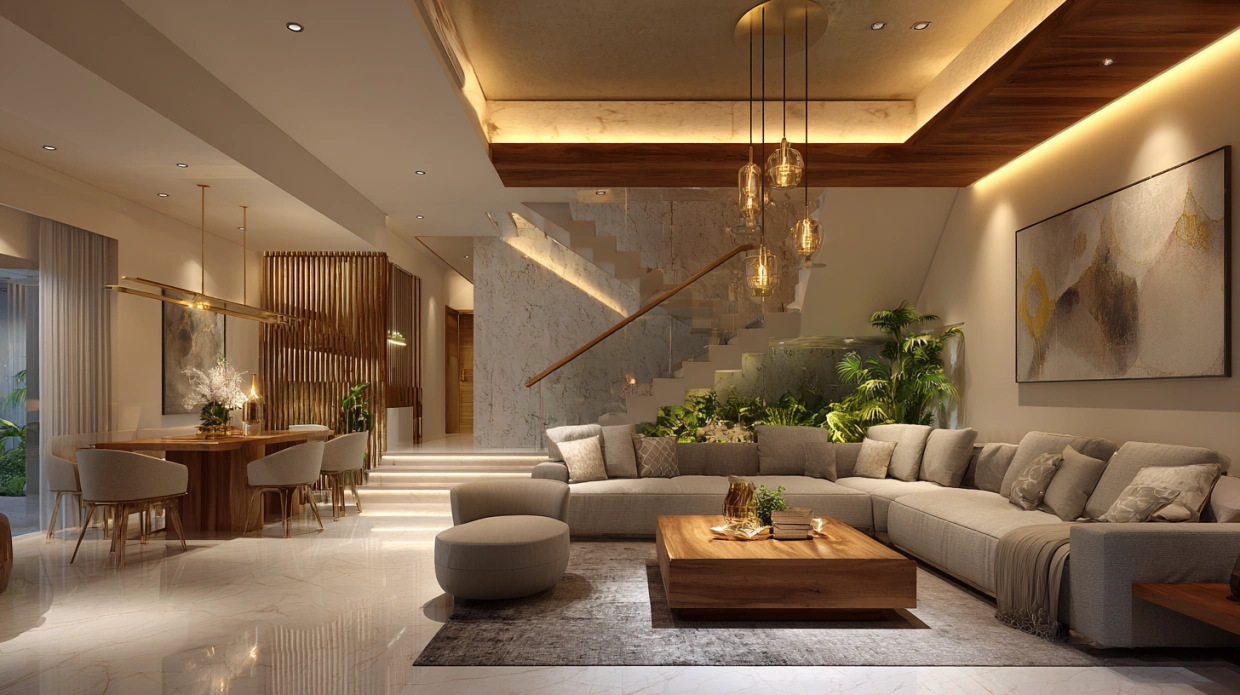 Lighting and ceiling design for duplex interiors