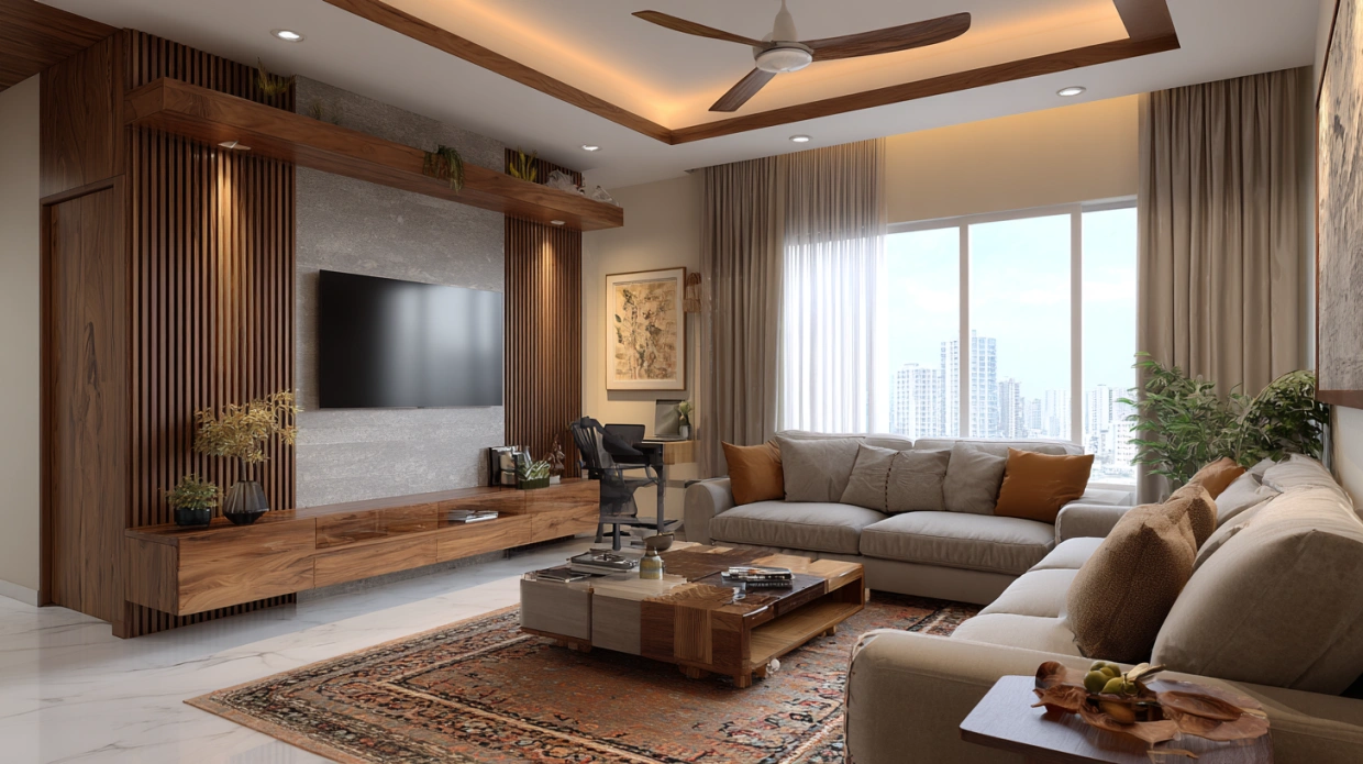 Modern 3 BHK living room interior design