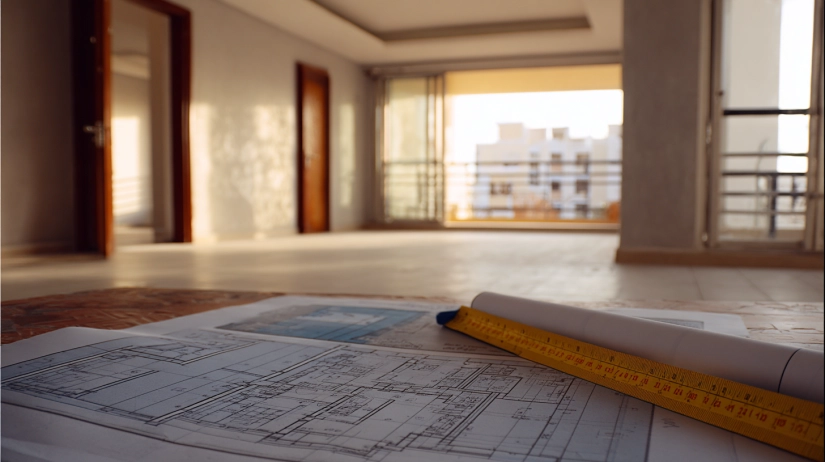 Planning a 4 BHK interior design with blueprints