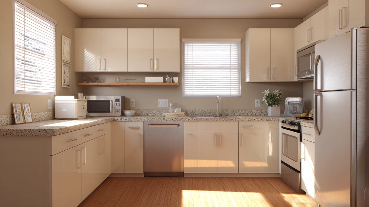 Compact L-shaped kitchen with efficient corner storage