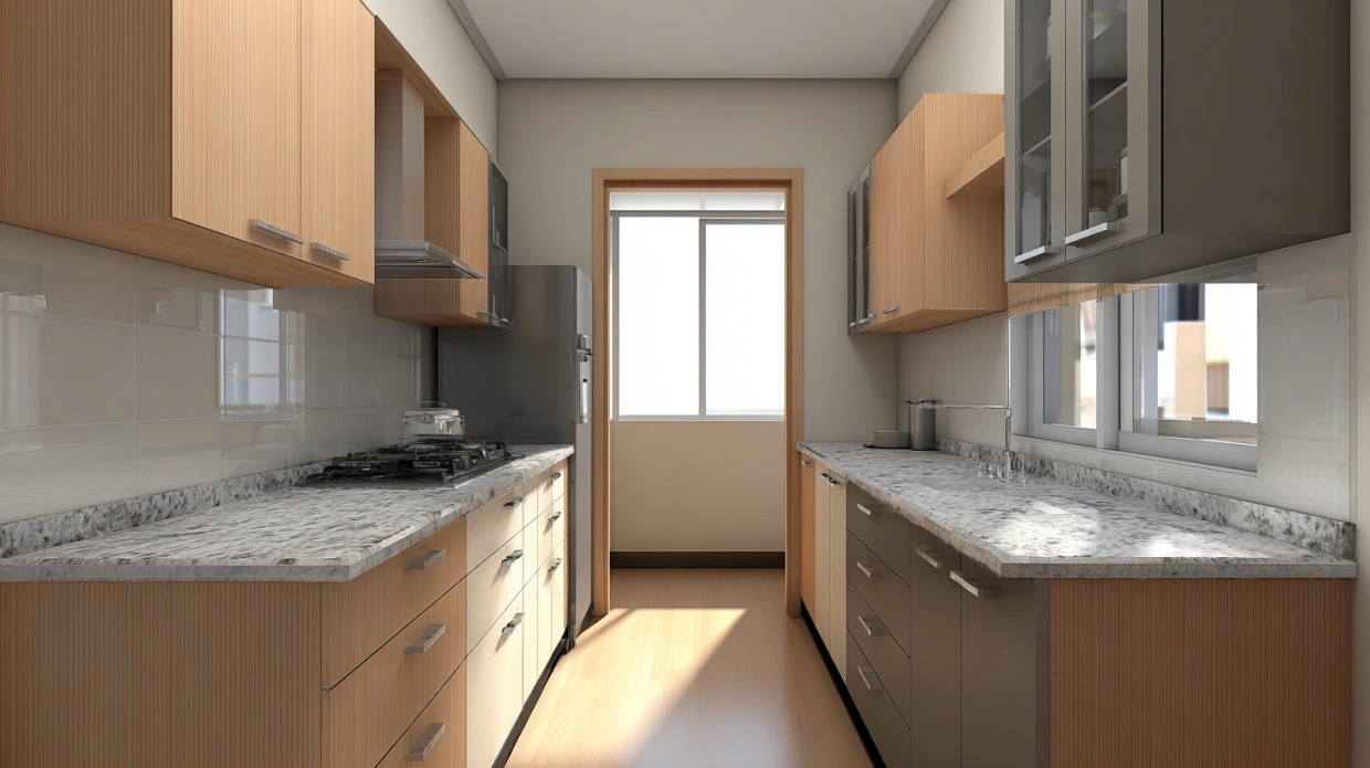 Straight-line kitchen with single wall cabinet layout