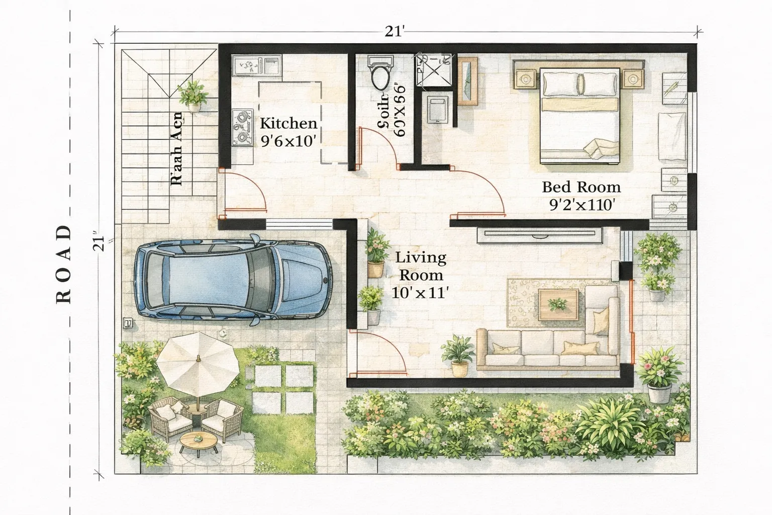 600 sq ft house plans for duplex with a garden area