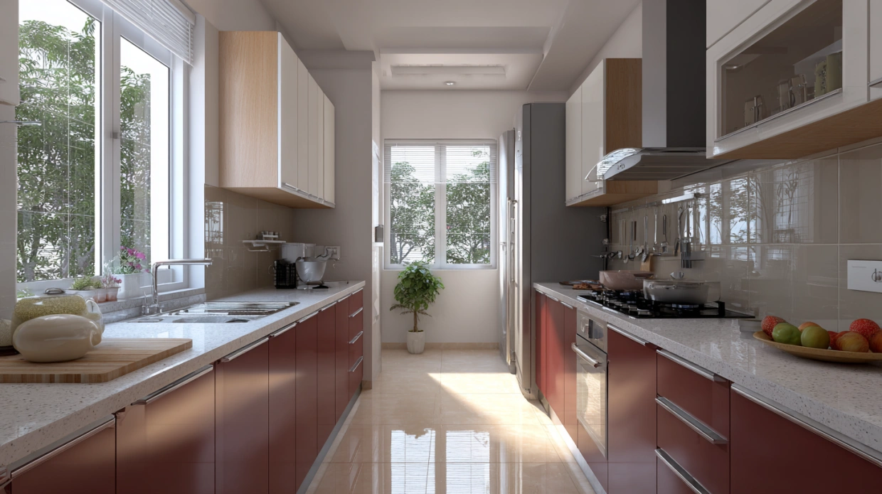 arallel kitchen with window for ventilation