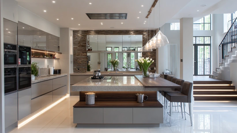 double-tier island setup featured in a modern island kitchen design