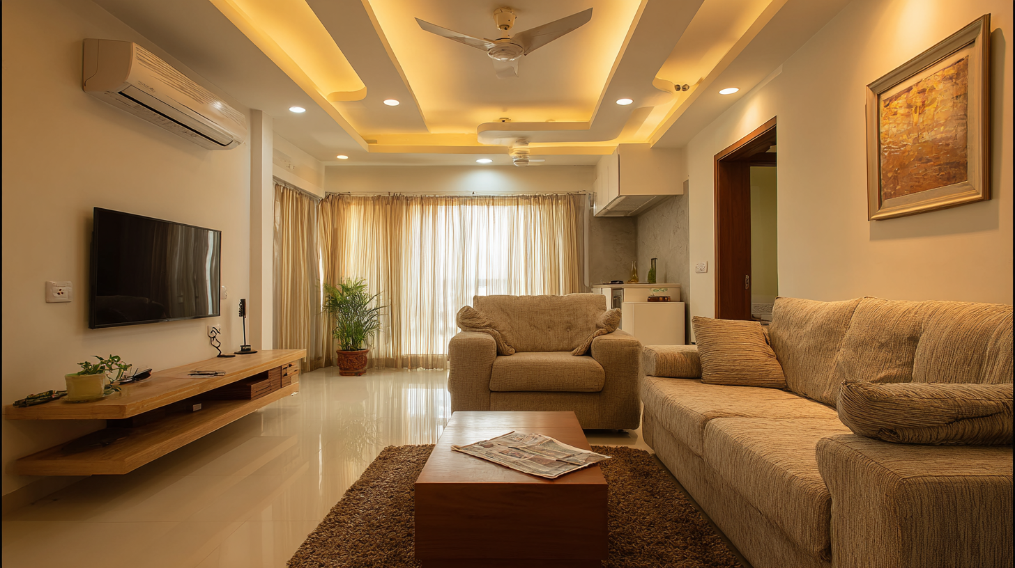 Abstract curving false ceiling with lighting