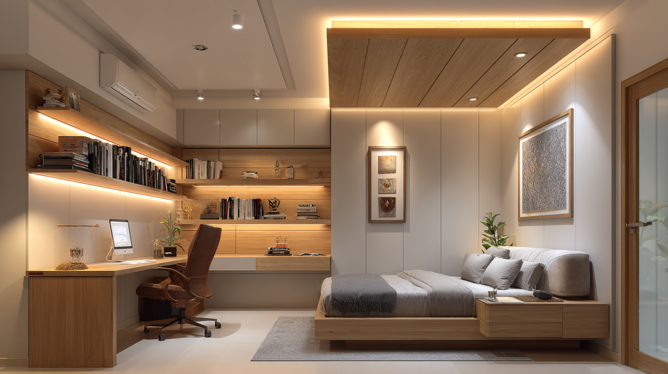 Acoustic gypsum ceiling in home office