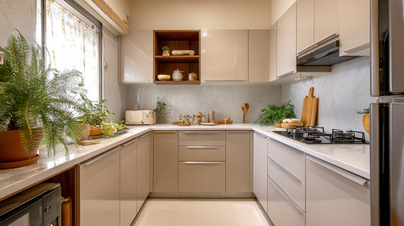 High gloss acrylic sheet panels for kitchen cabinetry
