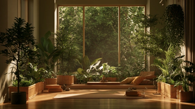 Yoga room with indoor plants