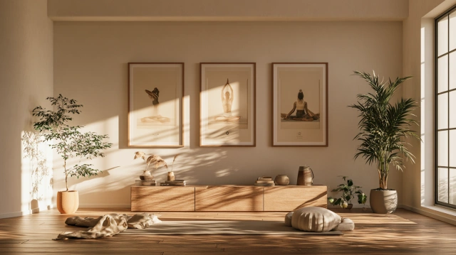 Yoga room with pose posters