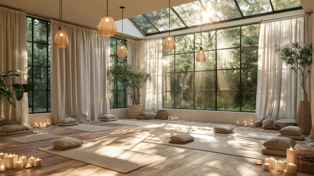 Bright yoga room lighting