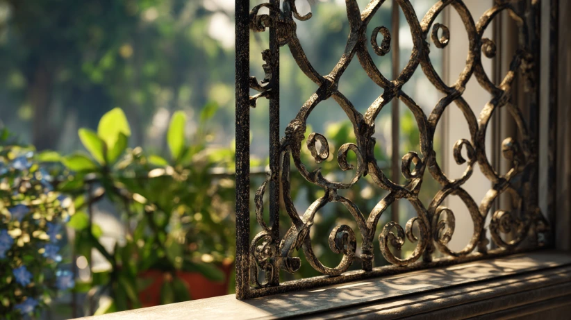 vintage-inspired pattern featured in a classic window grill design