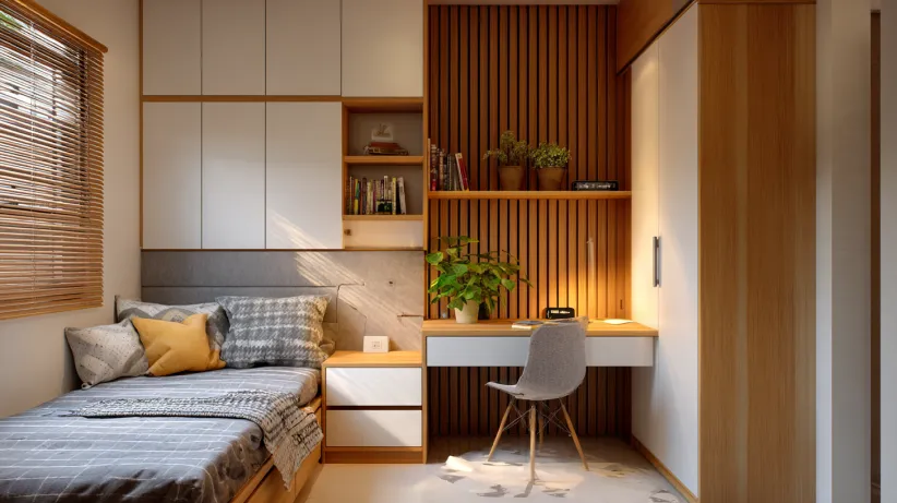 classic wooden study table with drawers and elegant design in a cozy room