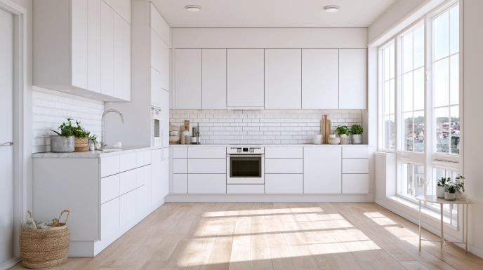 All-white Scandinavian kitchen design