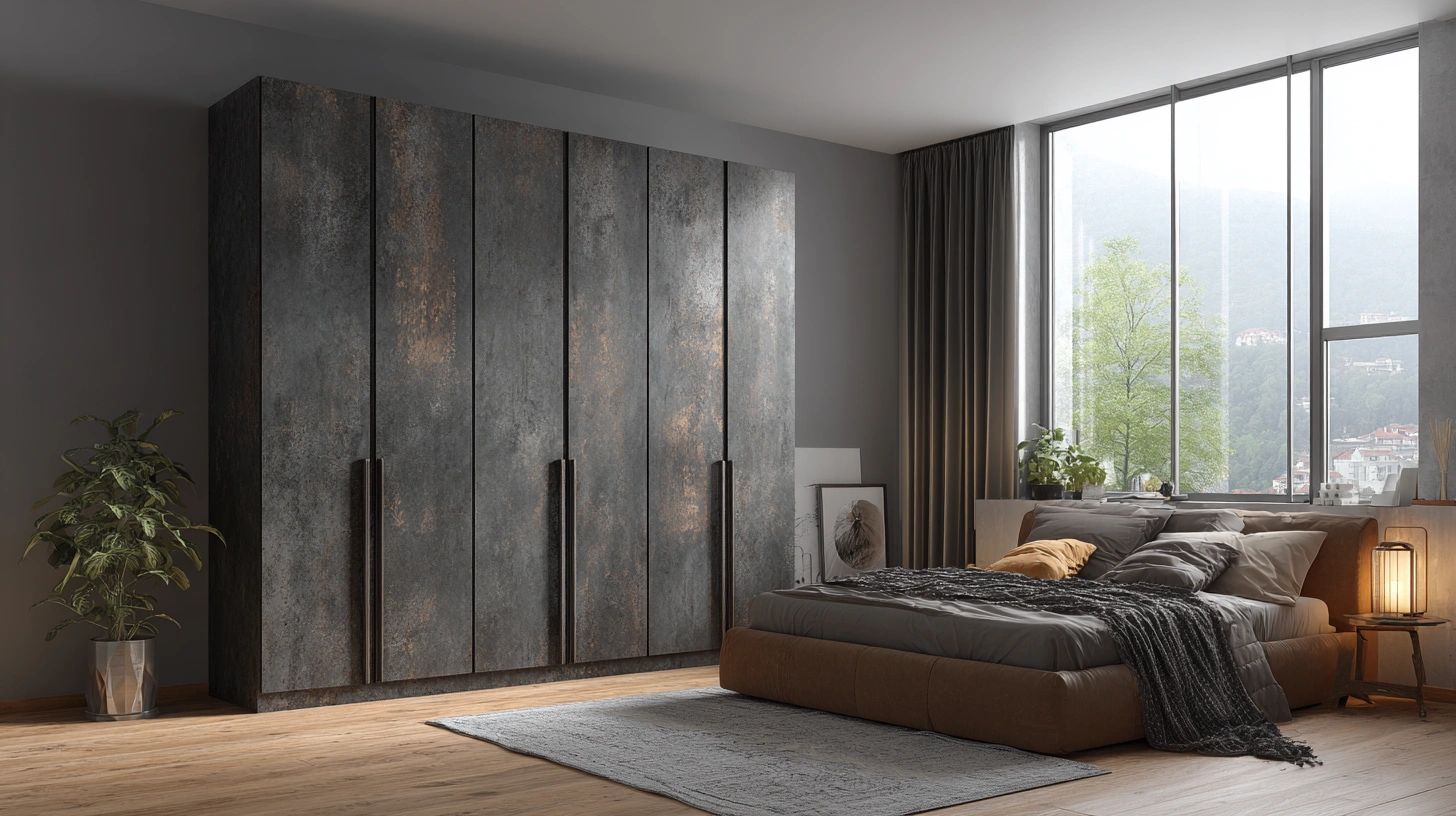 Minimalist grey iron almirah with a smooth matte coating
