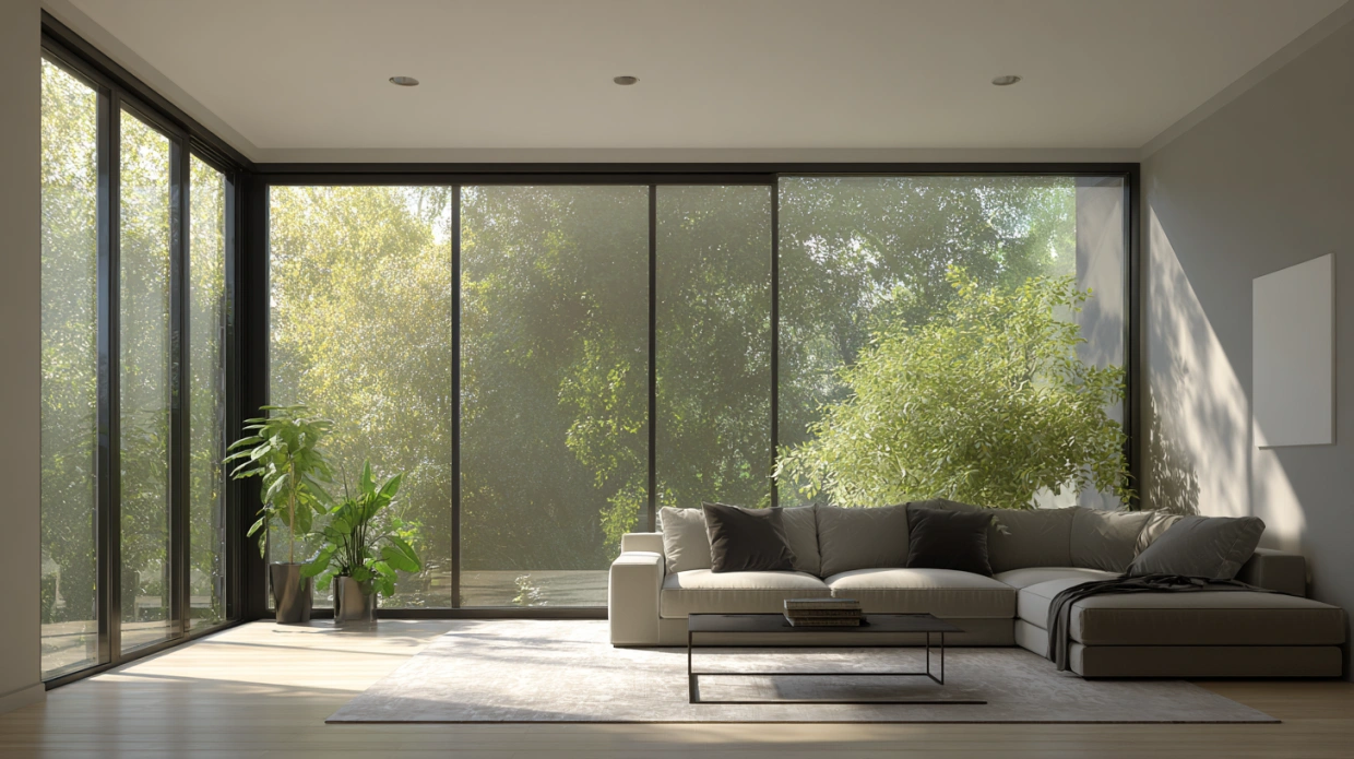 Aluminium frame sliding window in living room