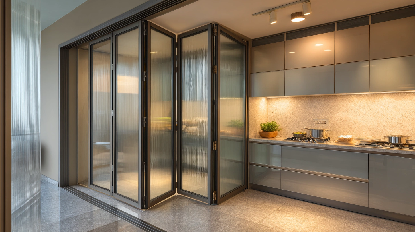 White foldable glass doors opening up a kitchen space