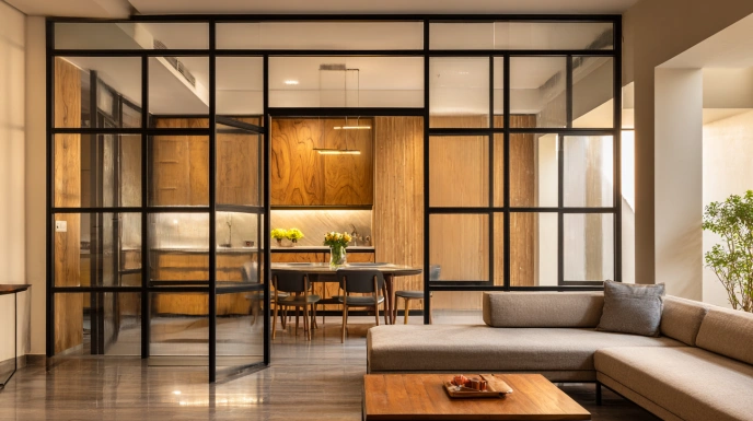 Aluminium partition with solid base panel