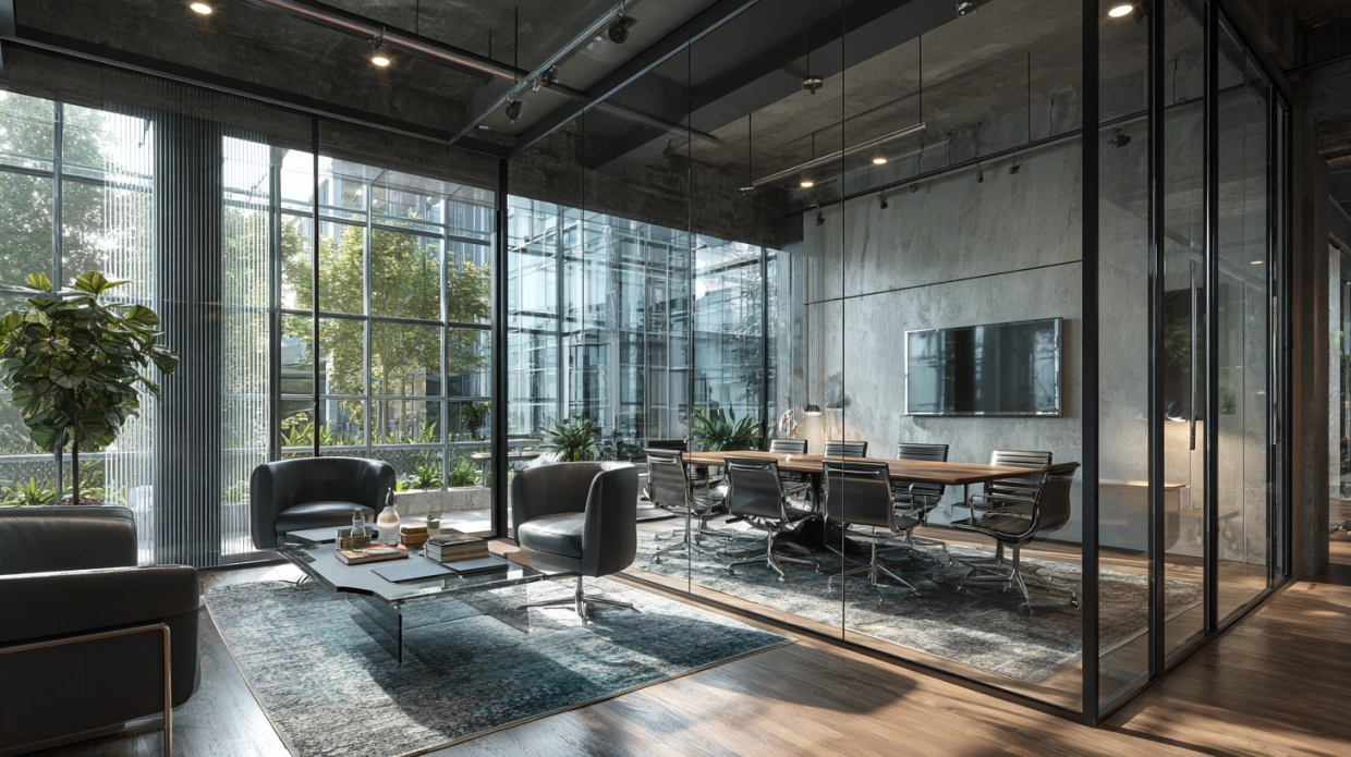 Glass meeting room with aluminium frame