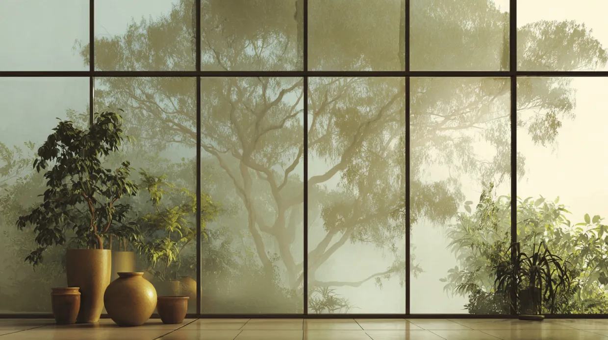modern aluminium window with clear glass panes and slim metallic frame