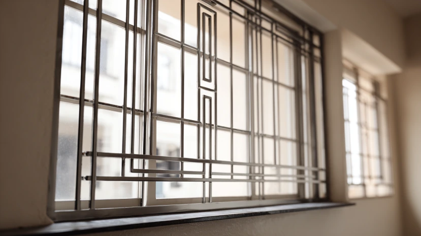 aluminum frame featured in a simple modern window grill design