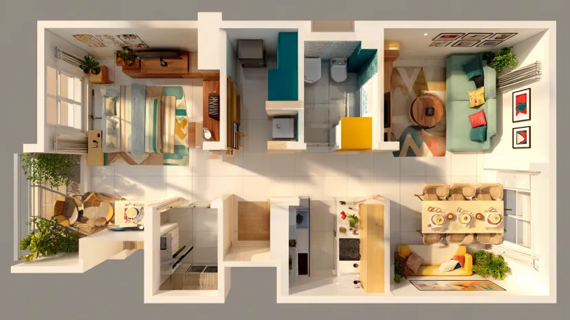 2BHK first floor architectural layout with balcony