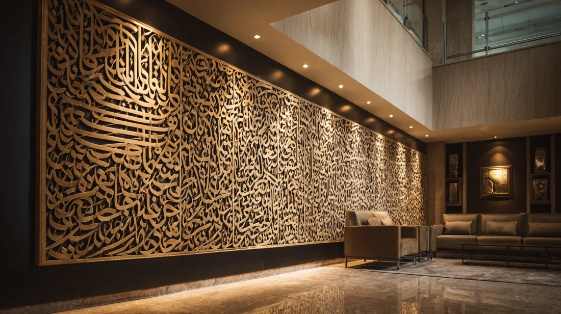 Arabic calligraphy CNC cut wall panel design in luxury interior