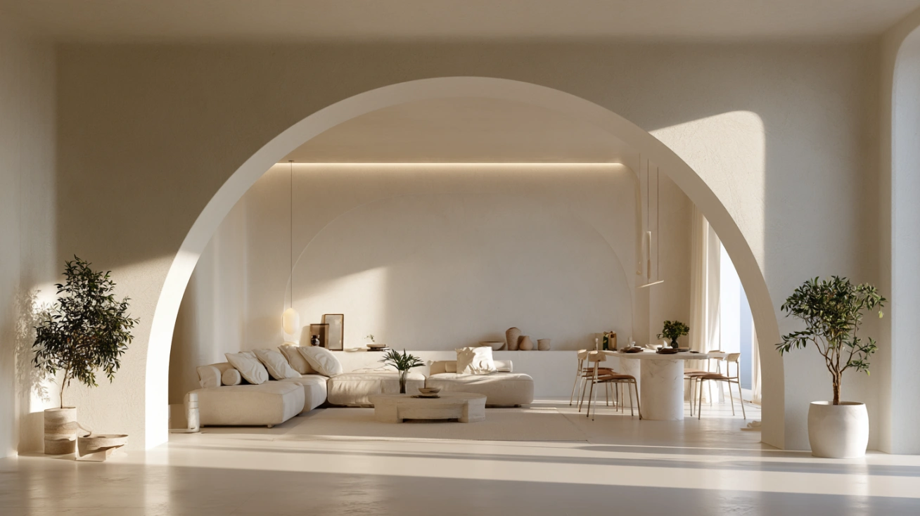 Modern curved plaster archway