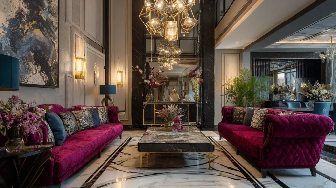 Indian fusion Art Deco living room