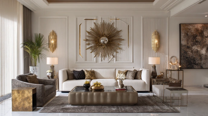 Art Deco geometric feature wall in living room