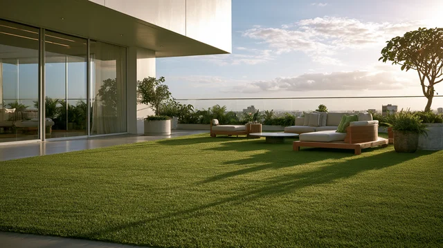Artificial grass flooring on a rooftop terrace