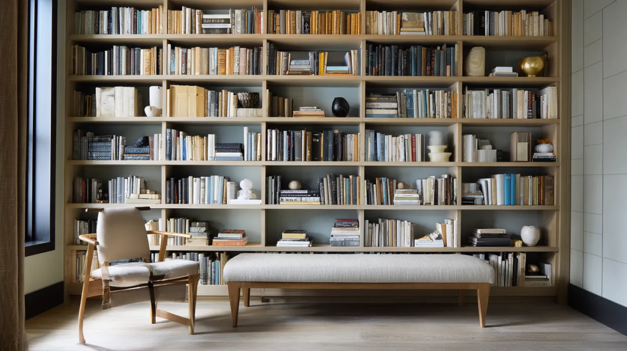 front-facing bookshelves for minimalist home library design