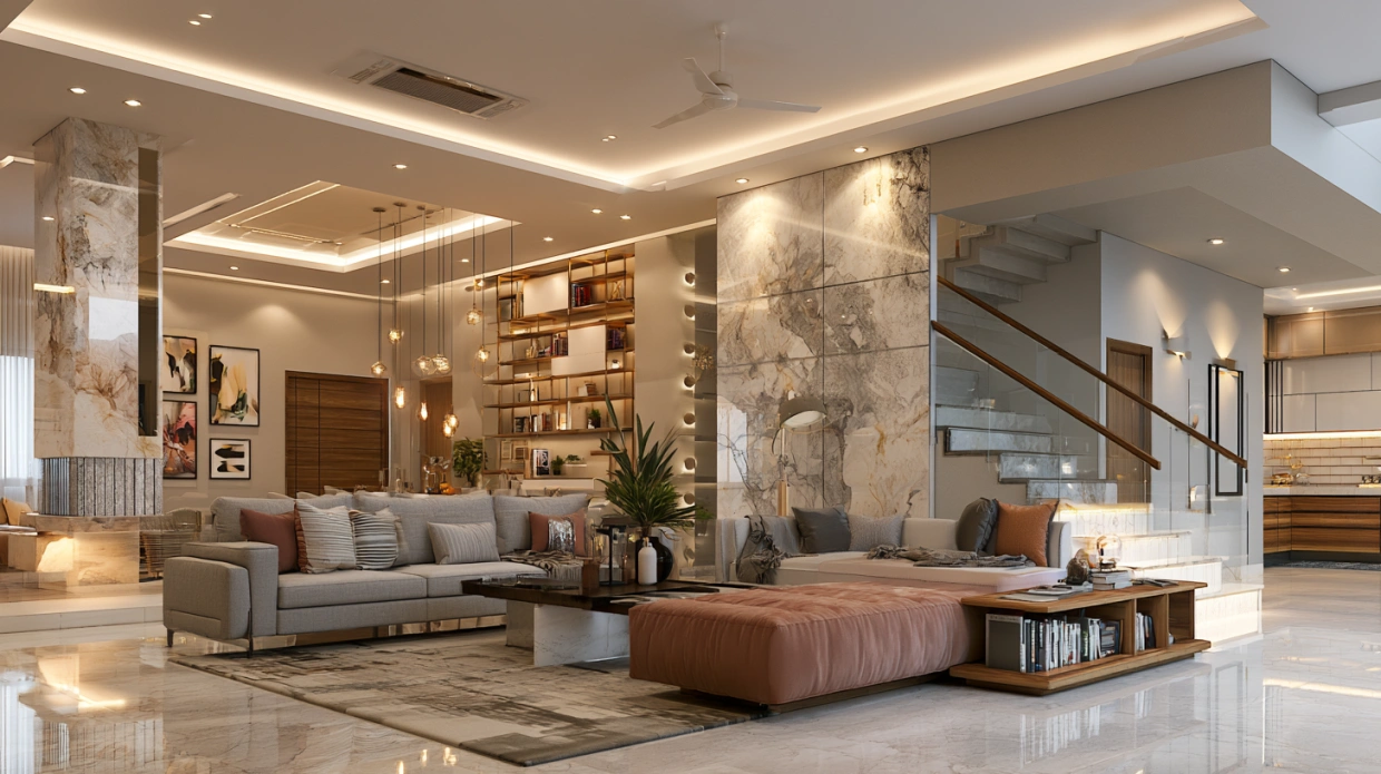 Layered lighting in a modern duplex home